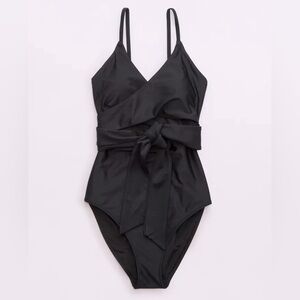 Aerie True Black Wrap Full Coverage‎ One Piece Swimsuit UPF 50 (Size XXL 18)